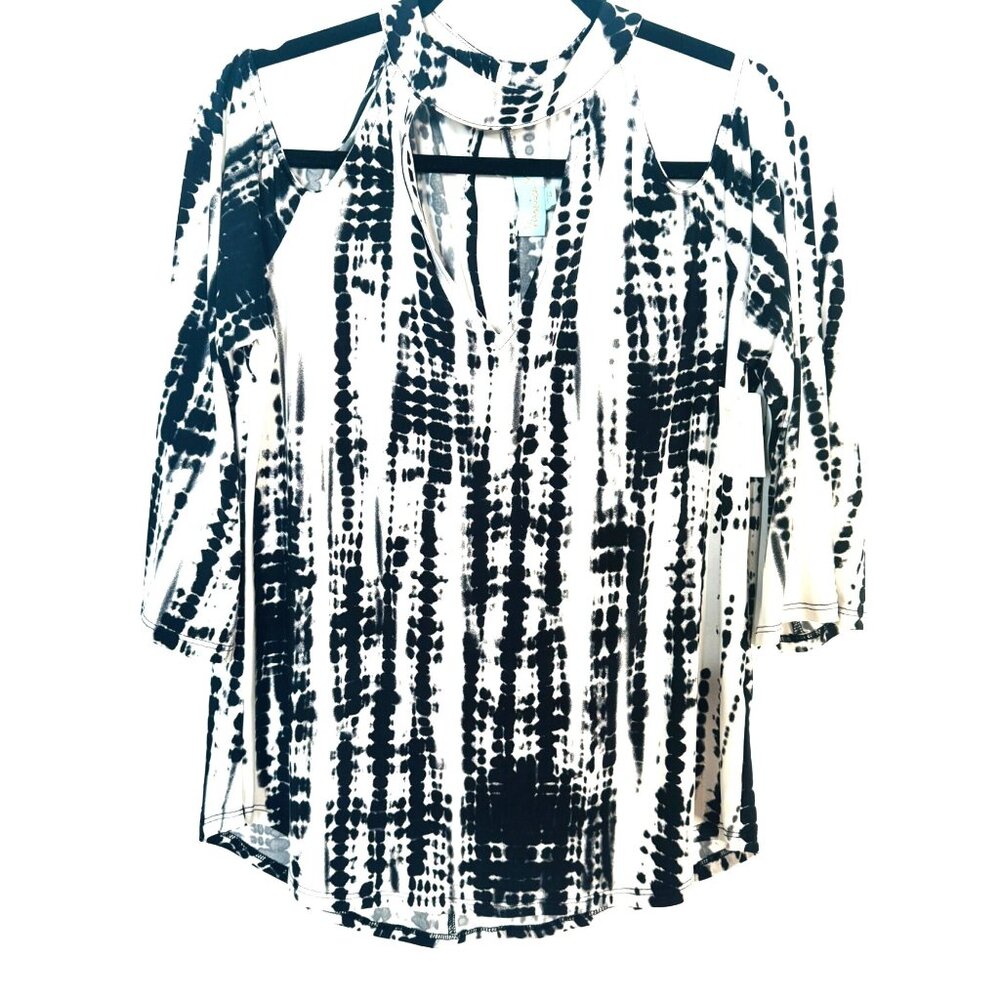 2/$30 NWT Veronica M. Medium Cold Shoulder Abstract Print Top Black & White